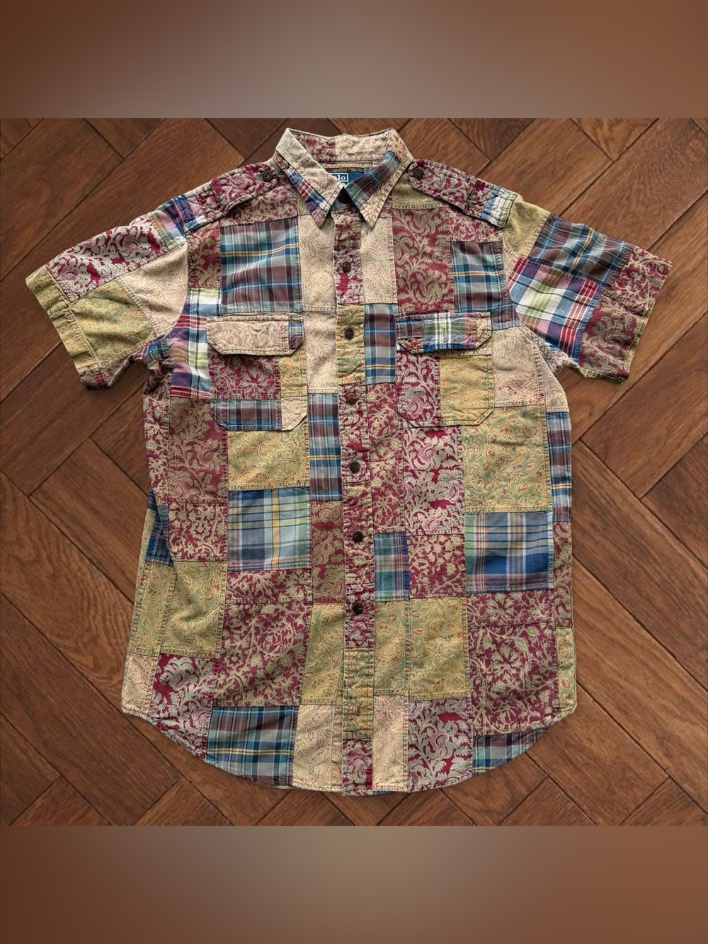 Vintage Polo Ralph Lauren Men's Paisley Patchwork Plaid Button Up Shirt Size M